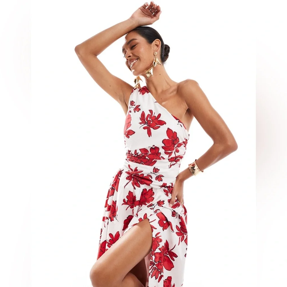 New Abercrombie & Fitch One Shoulder Cutout Floral Printed Maxi Dress